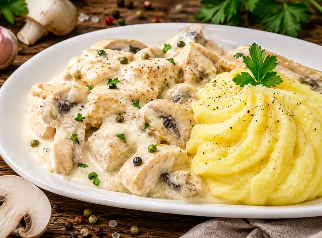 Pui cu ciuperci și sos alb — Famous Gourmet